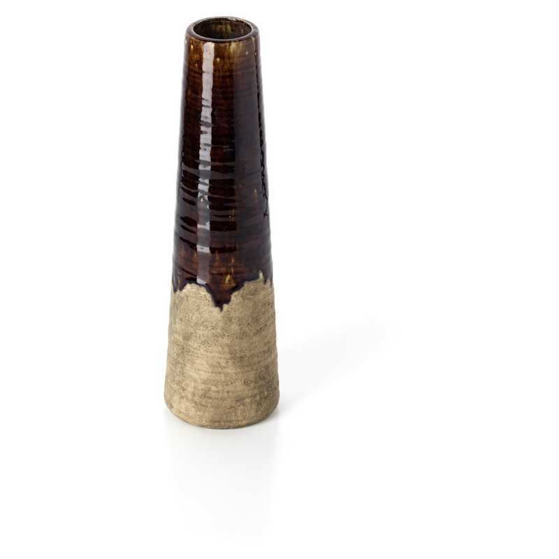 Vase ethnique moderne Conique H 39 cm Grès Marron Beige ciment The Amber Cone 