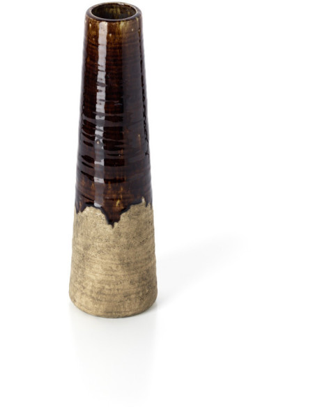 Vase ethnique moderne Conique H 39 cm Grès Marron Beige ciment The Amber Cone 