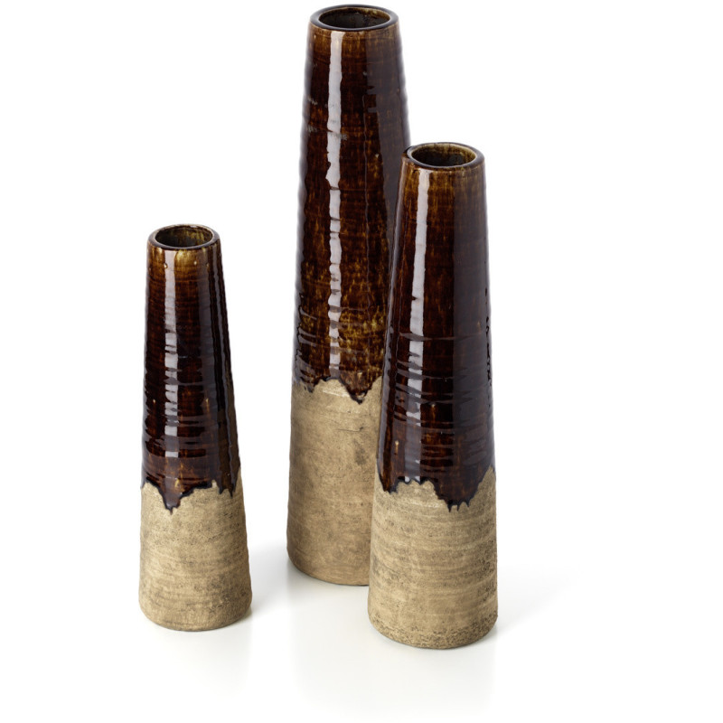 Vase ethnique moderne Conique H 39 cm Grès Marron Beige ciment The Amber Cone 