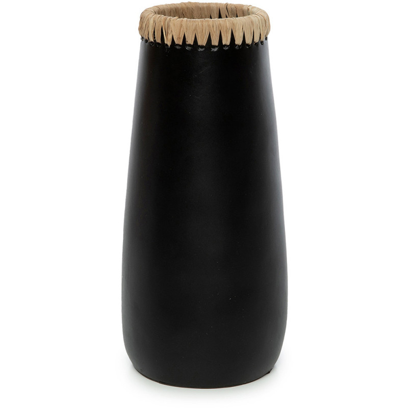 Vase Rond Hauteur 31 cm en Terre cuite Noir Raphia Naturel The Sneaky 