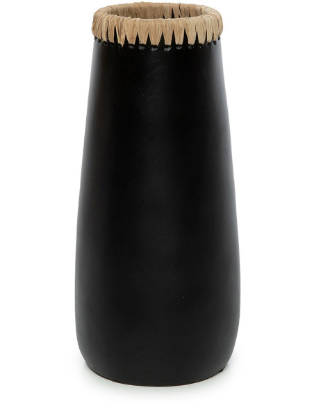 Vase Rond Hauteur 31 cm en Terre cuite Noir Raphia Naturel The Sneaky 