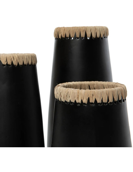 Vase Rond Hauteur 31 cm en Terre cuite Noir Raphia Naturel The Sneaky 