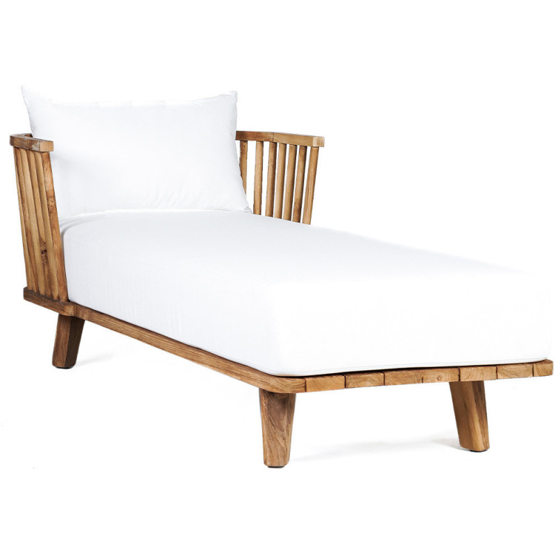 Lit de jardin original 1 place en Bois de teck recyclé Naturel Tissu Blanc The Malawi 