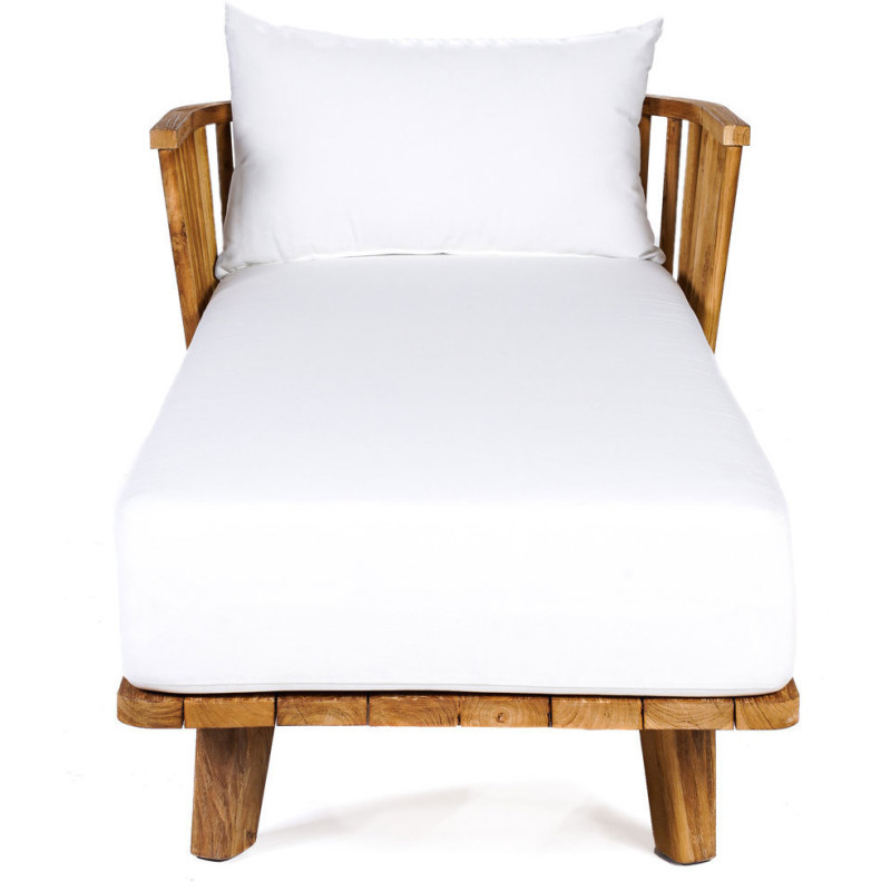 Lit de jardin original 1 place en Bois de teck recyclé Naturel Tissu Blanc The Malawi 