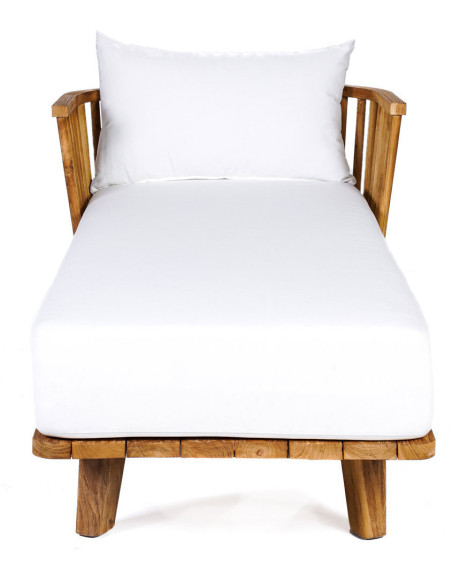 Lit de jardin original 1 place en Bois de teck recyclé Naturel Tissu Blanc The Malawi 