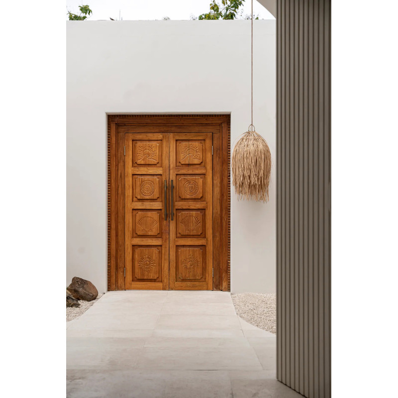 Abat jour original pour suspension 45 cm en Rotin Naturel Avec franges The Shaggy 