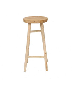 Tabouret de bar rustique Rond en Bois de teck Naturel The Kedut 