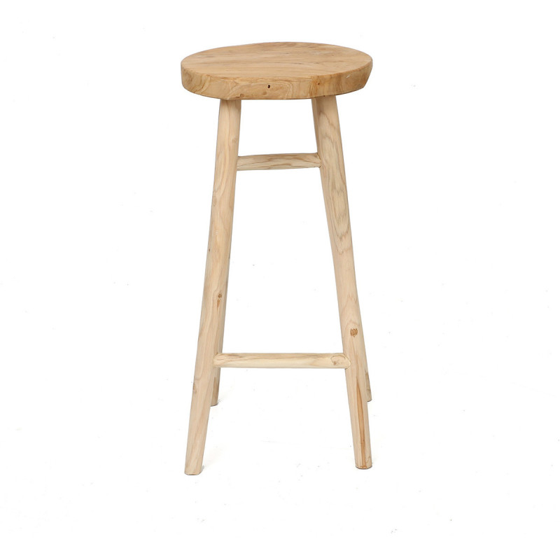 Tabouret de bar rustique Rond en Bois de teck Naturel The Kedut 