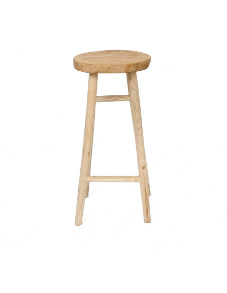 Tabouret de bar rustique Rond en Bois de teck Naturel The Kedut 