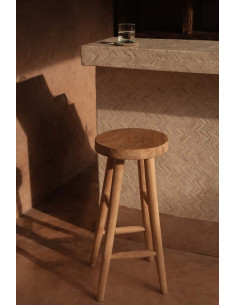 Tabouret de bar rustique Rond en Bois de teck Naturel The Kedut 