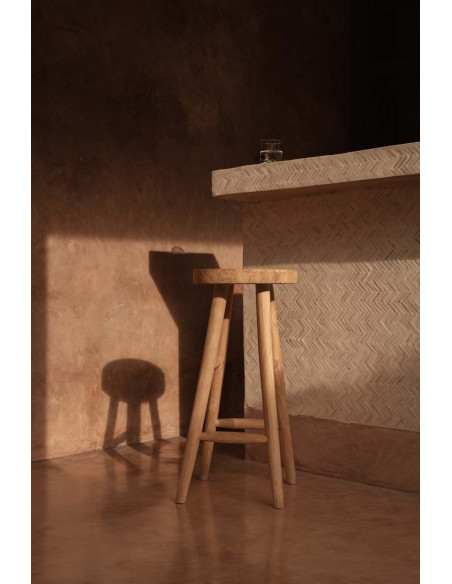 Tabouret de bar rustique Rond en Bois de teck Naturel The Kedut 