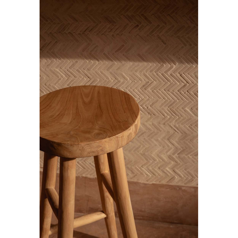 Tabouret de bar rustique Rond en Bois de teck Naturel The Kedut 