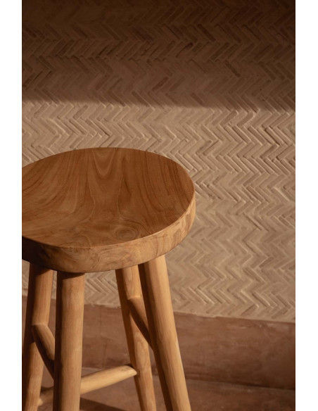 Tabouret de bar rustique Rond en Bois de teck Naturel The Kedut 