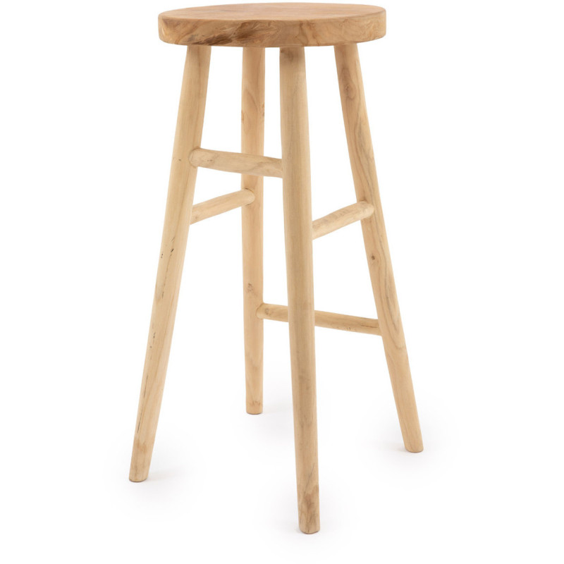 Tabouret de bar rustique Rond en Bois de teck Naturel The Kedut 