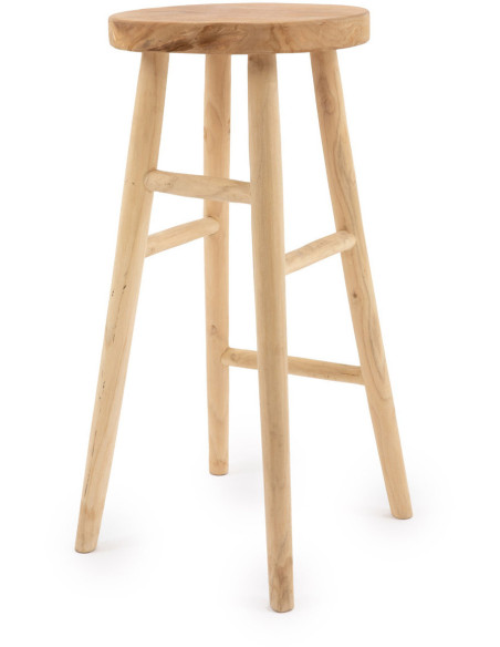 Tabouret de bar rustique Rond en Bois de teck Naturel The Kedut 