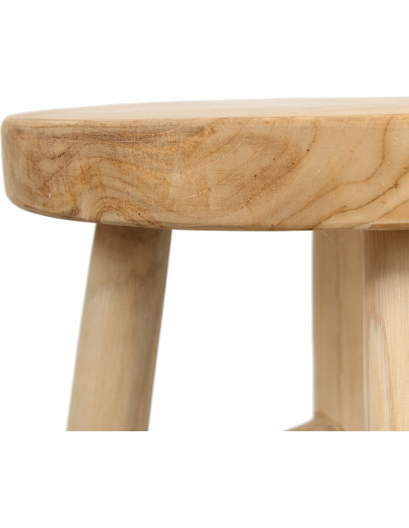 Tabouret de bar rustique Rond en Bois de teck Naturel The Kedut 