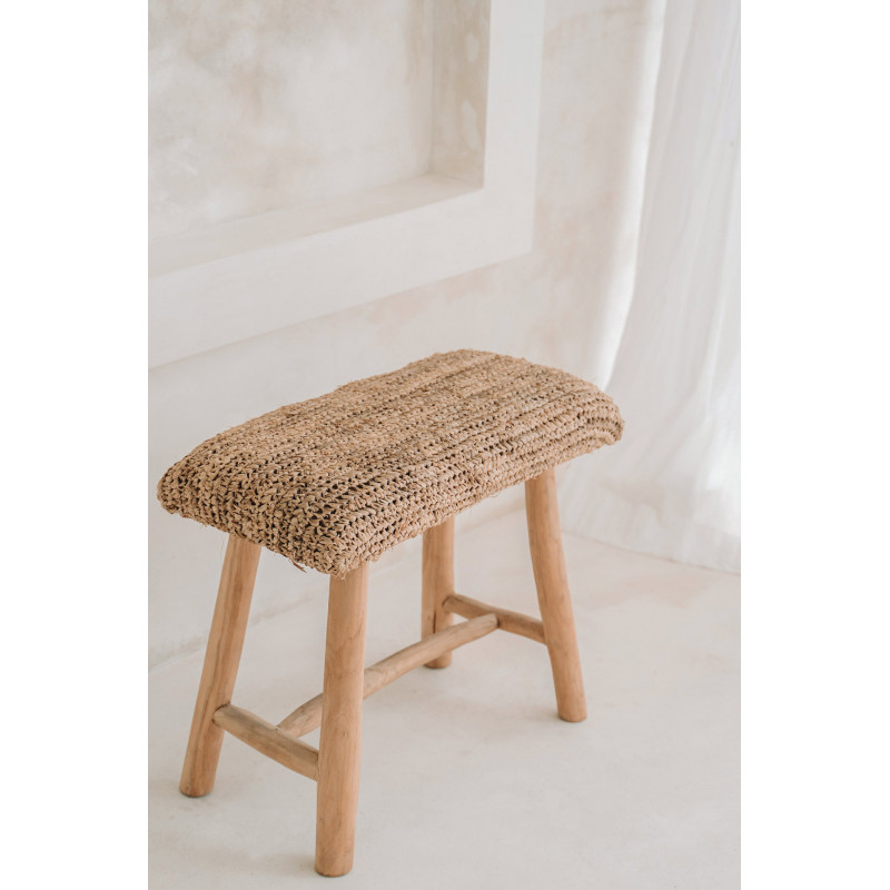 Banc Bohème chic 2 places en Raphia Bois de teck Naturel The Raffia 