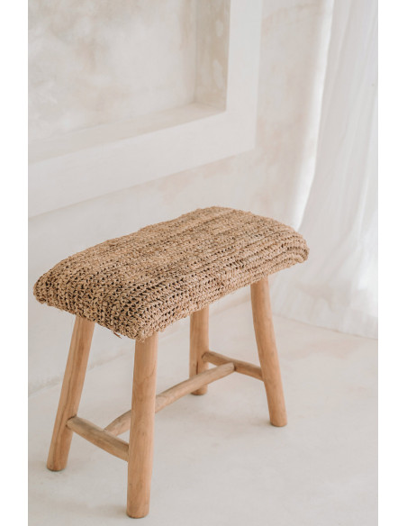 Banc Bohème chic 2 places en Raphia Bois de teck Naturel The Raffia 