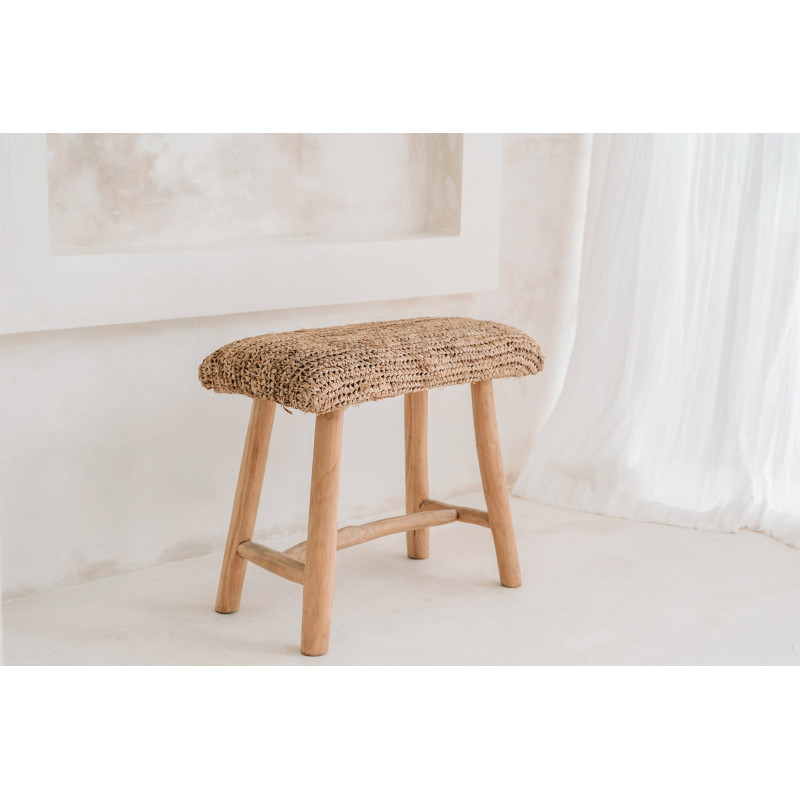 Banc Bohème chic 2 places en Raphia Bois de teck Naturel The Raffia 