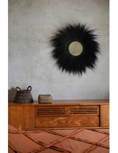 Miroir Mural Rond XL 100 cm en Herbe Noir The Simba 