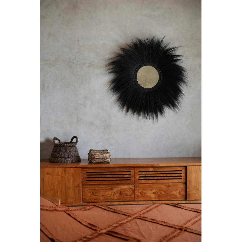 Miroir Mural Rond XL 100 cm en Herbe Noir The Simba 