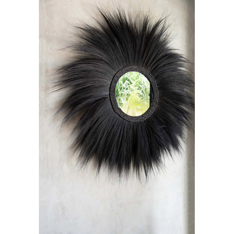 Miroir Mural Rond XL 100 cm en Herbe Noir The Simba 