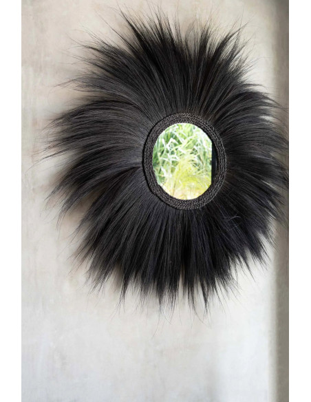 Miroir Mural Rond XL 100 cm en Herbe Noir The Simba 