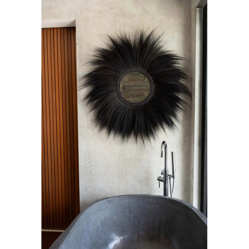 Miroir Mural Rond XL 100 cm en Herbe Noir The Simba 