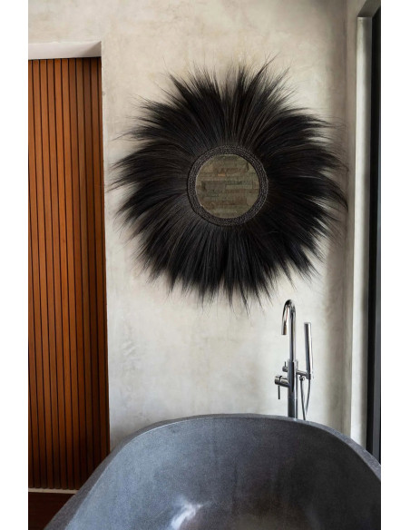 Miroir Mural Rond XL 100 cm en Herbe Noir The Simba 