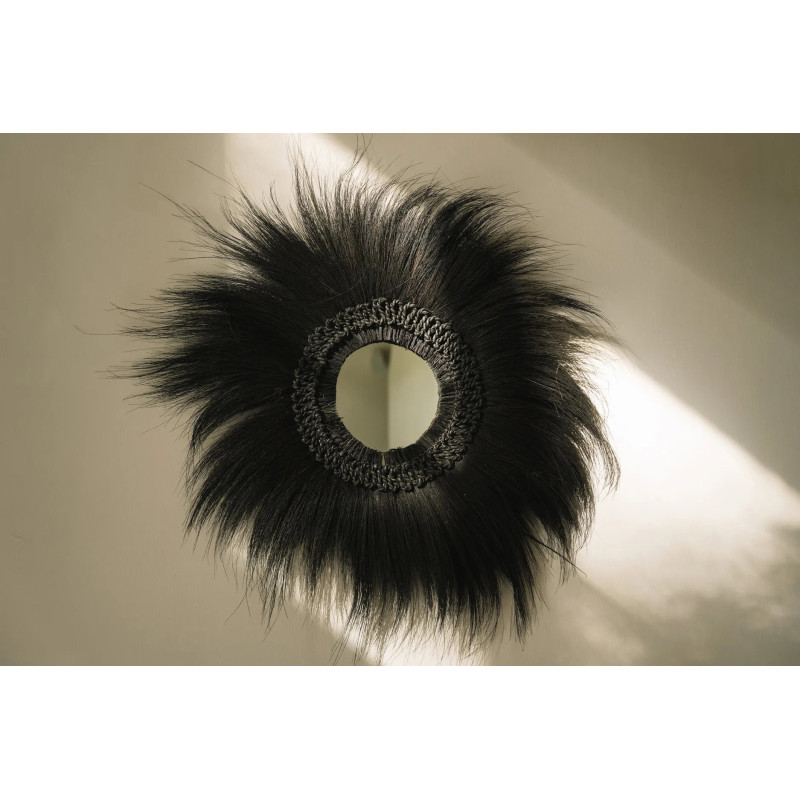 Miroir Mural Rond XL 100 cm en Herbe Noir The Simba 