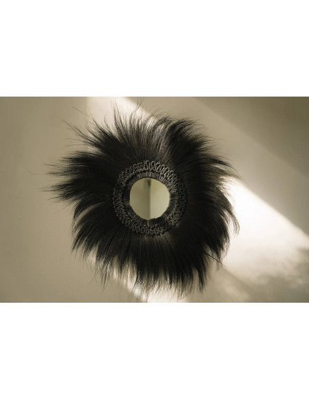 Miroir Mural Rond XL 100 cm en Herbe Noir The Simba 