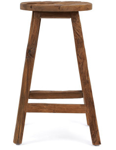 Tabouret de bar rustique Rond en Bois de teck recyclé Naturel The Shibori 