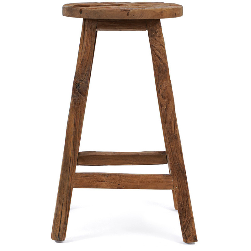 Tabouret de bar rustique Rond en Bois de teck recyclé Naturel The Shibori 