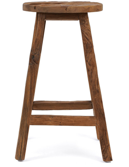 Tabouret de bar rustique Rond en Bois de teck recyclé Naturel The Shibori 