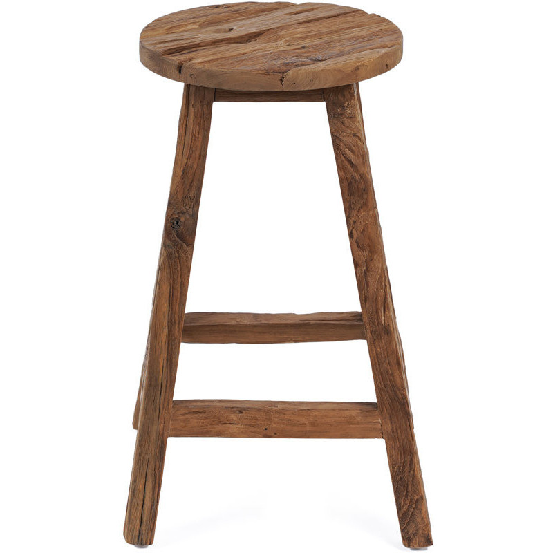 Tabouret de bar rustique Rond en Bois de teck recyclé Naturel The Shibori 