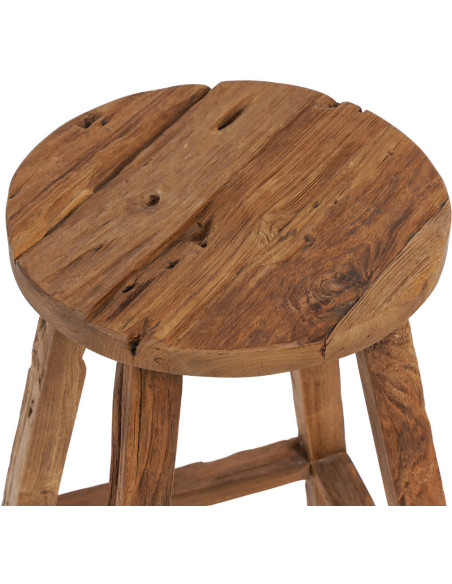 Tabouret de bar rustique Rond en Bois de teck recyclé Naturel The Shibori 
