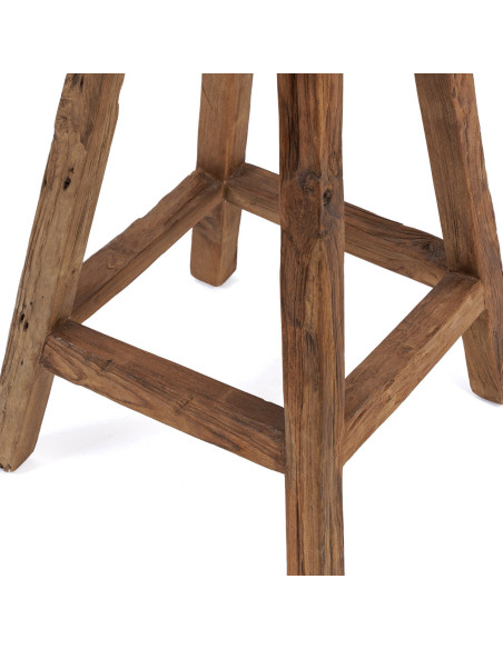Tabouret de bar rustique Rond en Bois de teck recyclé Naturel The Shibori 