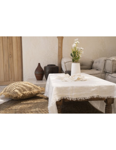 Nappe originale Bohème chic Rectangulaire 180x300 en Lin Blanc Avec franges The Linen 