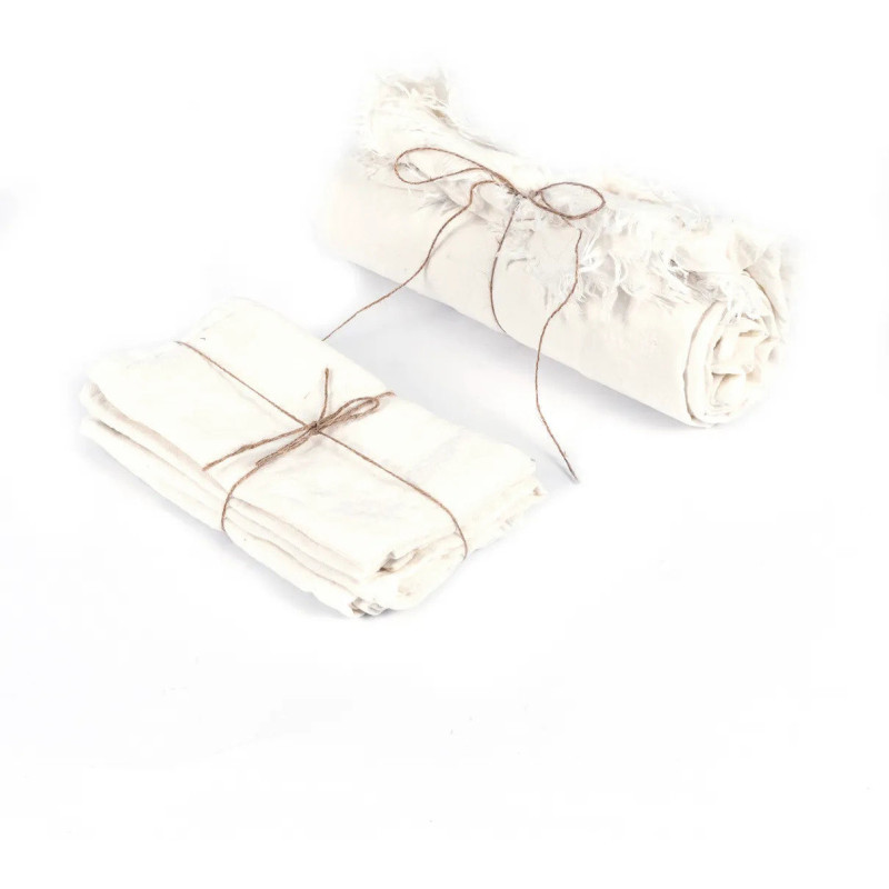 Nappe originale Bohème chic Rectangulaire 180x300 en Lin Blanc Avec franges The Linen 
