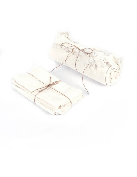 Nappe originale Bohème chic Rectangulaire 180x300 en Lin Blanc Avec franges The Linen 