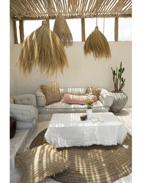 Nappe originale Bohème chic Rectangulaire 180x300 en Lin Blanc Avec franges The Linen 