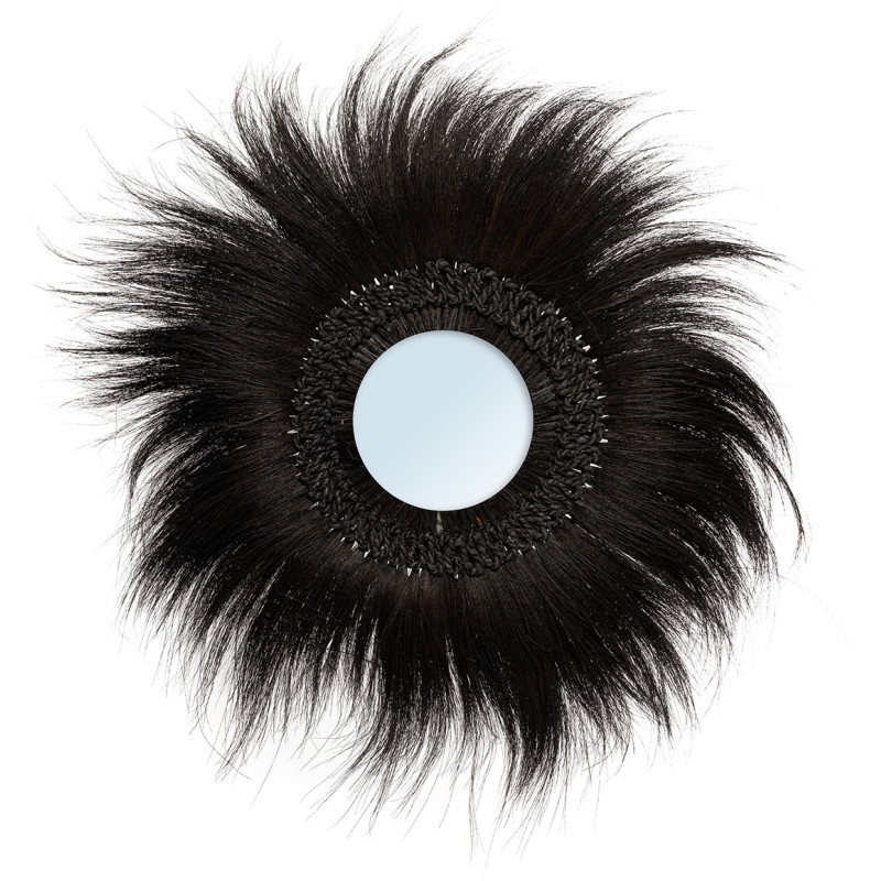 Miroir Mural Rond 70 cm en Herbe Noir The Simba 