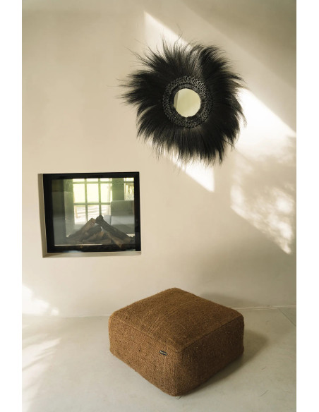 Miroir Mural Rond 70 cm en Herbe Noir The Simba 