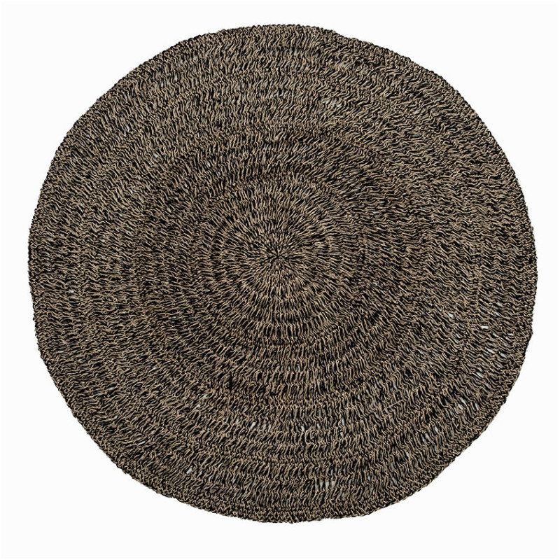 Tapis Rond 150 cm en Raphia Sisal Palmier Noir The Seagrass 
