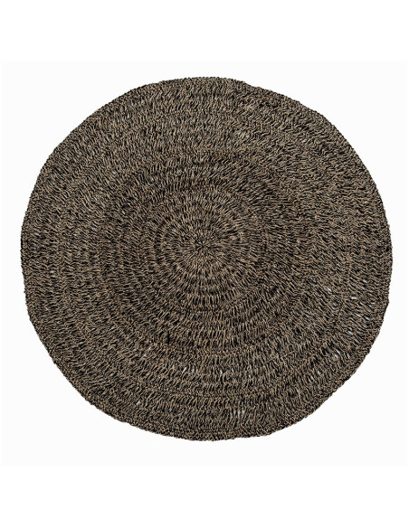 Tapis Rond 150 cm en Raphia Sisal Palmier Noir The Seagrass 