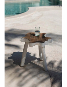 Table d'appoint originale Organique en Bois de teck Blanc Naturel The Organic 