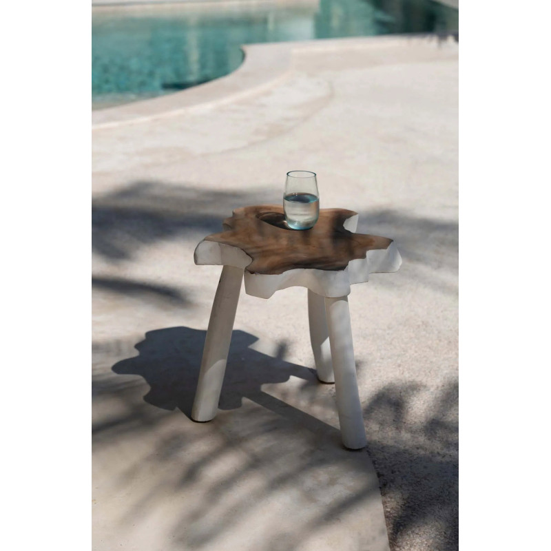 Table d'appoint originale Organique en Bois de teck Blanc Naturel The Organic 
