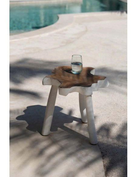 Table d'appoint originale Organique en Bois de teck Blanc Naturel The Organic 