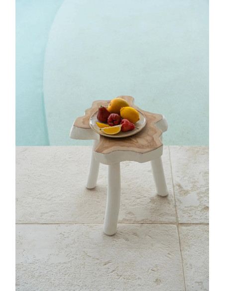 Table d'appoint originale Organique en Bois de teck Blanc Naturel The Organic 