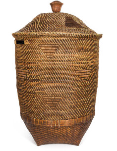 Grand Panier de rangement avec couvercle Rond 50 cm Rotin Naturel Marron Tressé The Colonial 